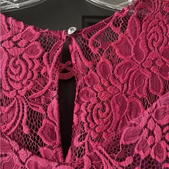 Dark Pink Lace Sleeveless Floral Dress Womens Size Medium Great For Parties - Picture 7 of 11